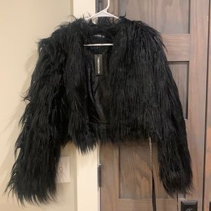 NWT Black cropped fur coat pretty little thing